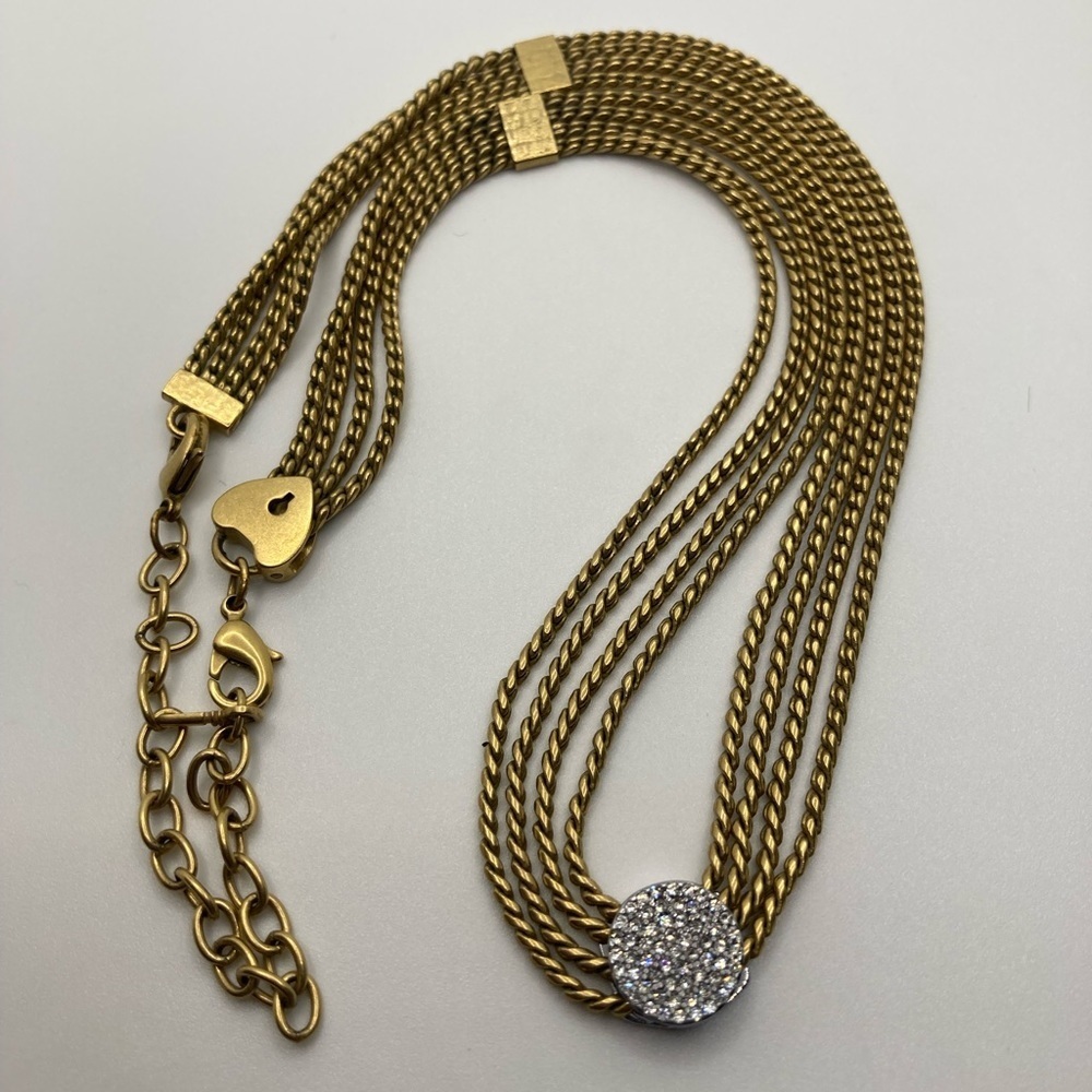 Stella and Dot Keep Collective Multi Strand Gold Tone Necklace Round Pendant 20”